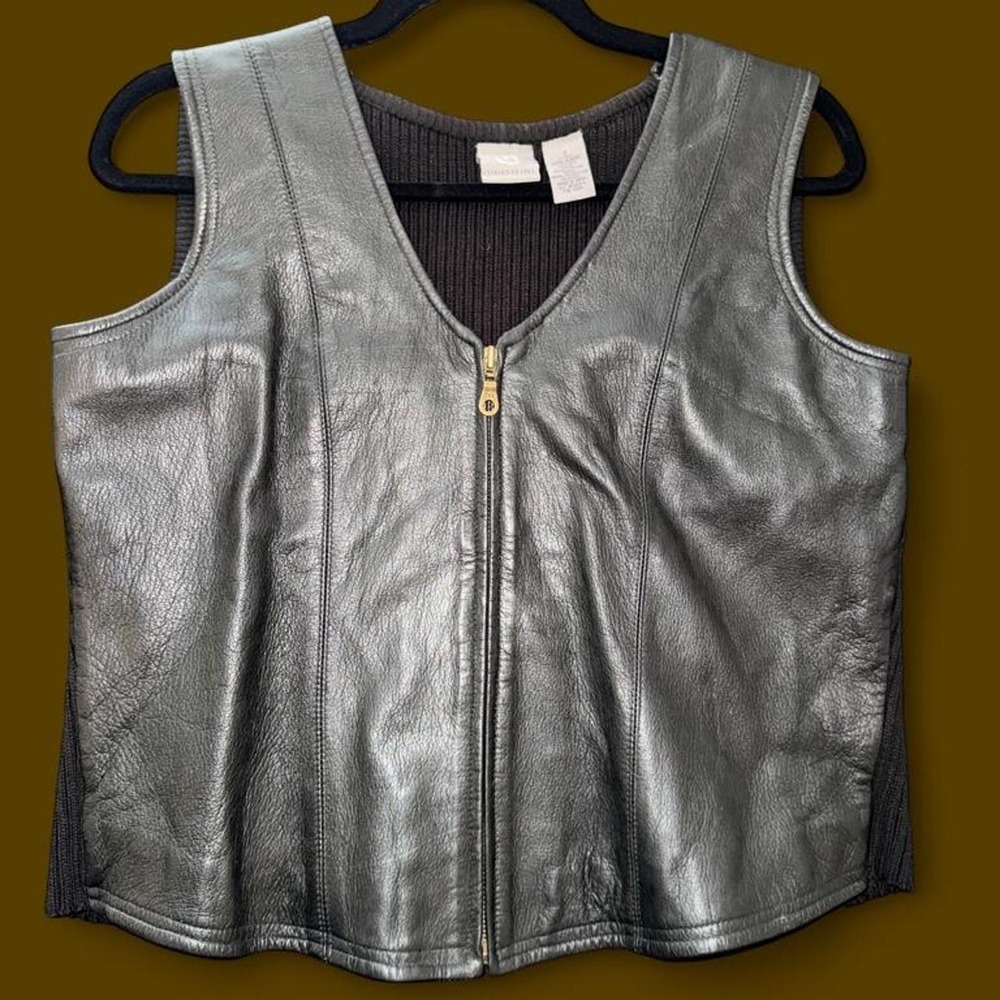 Chandler Hill Genuine Leather Zip Front Sweater Vest Women's Small Y2K Moto
